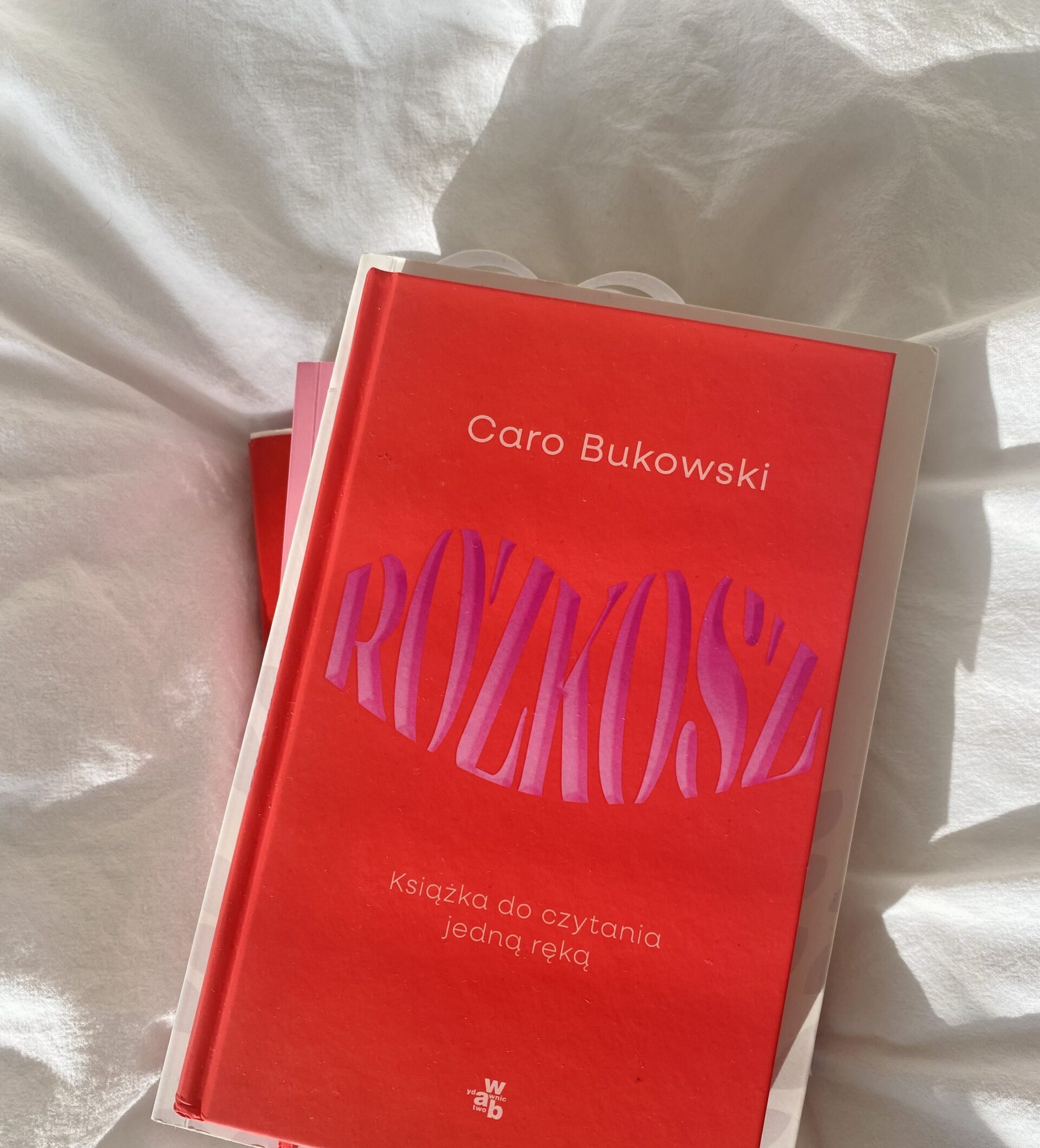 Książka „Rozkosz” Caro Bukowski na tle zmysłowej scenerii – idealna lektura dla kobiet szukających literatury erotycznej z klasą.